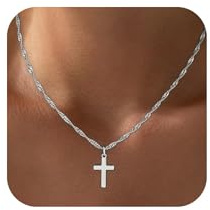 Fezodo Konfirmation Kommunion Geschenke Muttertag für Mädchen - 18K Gold Weißgold Vergoldete Kreuz Kette Damen Christentum Schmuck Kommunion Geschenke für Frauen Mädchen 40+5cm