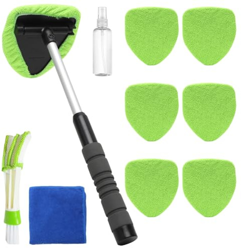 RANJIMA Autoscheiben Reiniger Set mit ausziehbarem Griff, Scheibenreiniger für Innen & Windschutzscheibe, Mikrofaserpads & Sprühflasche für Auto Fensterreinigung