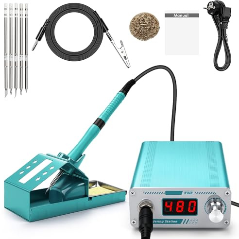 Station de Soudage 75 W - Fer a Souder réglable de 180 °C à 480 °C - Affichage LED - 5 pannes à souder - Pompe à dessouder - Nettoyeur de pointe - Kit Fer à Souder pour école, laboratoire, loisirs
