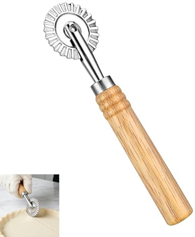 Pasta Cutter Wheel,Stainless Steel 16cm Pasta Cutters 360 Degree Ergonomic | Effortless Double Fluted ravioli Crimping Wheel Wrinkled with Wooden Handle for Pastry Home Baking Farfalle with Cutting Tool