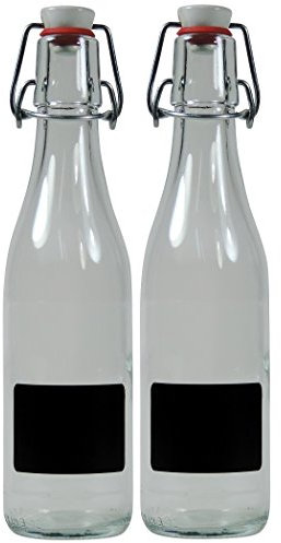 Viva-Haushaltswaren Gabriele Hesse e.K. 2 x leere Glasflasche 330ml mit Bügelverschluss aus Porzellan zum selbst abefüllen, inkl 2 Beschriftungsetiketten