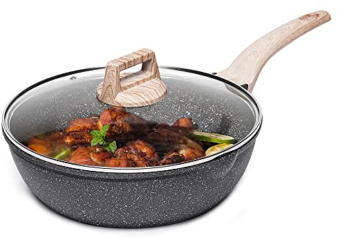 CAROTE Saute Pan with Lid, Non Stick Induction deep Frying pan with Lid for All Hobs, 28cm/4.3 Litre