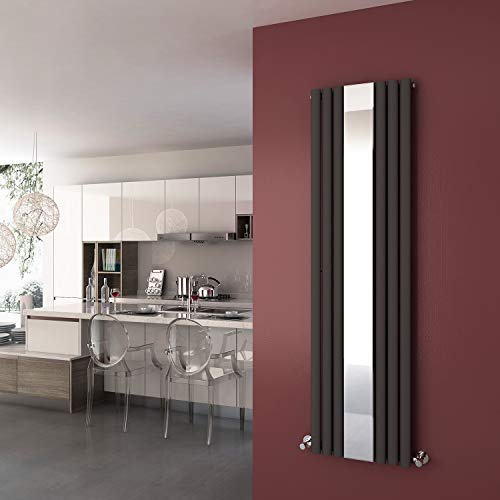 ELEGANT 1800 x 499mm Anthracite Vertical Mirror Oval Column Radiator | Modern Designer Central Heating Radiators with High BTU for Kitchen, Living Room, Bathromm