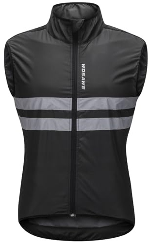 WOSAWE Jersey de ciclismo sin mangas para hombre, ropa deportiva transpirable de verano al aire libre, chaleco reflectante para bicicleta, ropa(Negro L)
