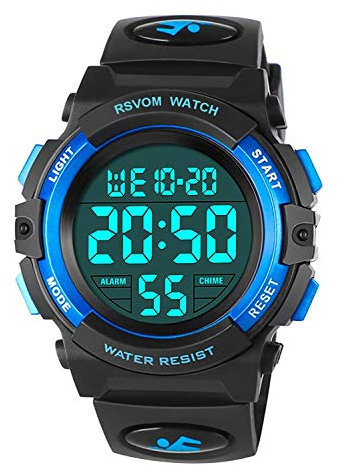 RSVOM Kids Boys Watches, Waterproof Outdoor Digital Sports Watch with Alarm/Stopwatch, Kids Digital Wrist Watches for Birthday Gifts/Gifts Blue, S, Strap, Blue, S, Strap
