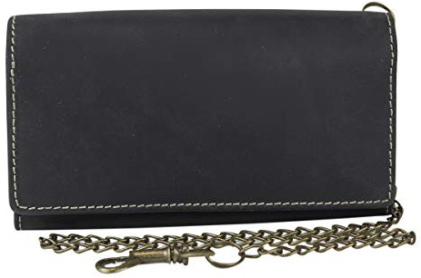 Biker & Trucker Portafoglio con catena ottone LEAS, Vera Pelle, nero - Vintage-Collection
