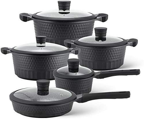 Edenberg EB-9186. Una olla de cerámica de 10 piezas con una olla y una sartén. Para cocinas de gas, eléctricas, halógenas, cerámicas e inducción.