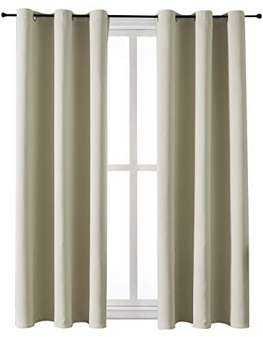 ChrisDowa Grommet Room Darkening Curtains for Bedroom and Living Room - 2 Panels Set Thermal Insulated Blackout Curtains (Beige, 42W x 63L)