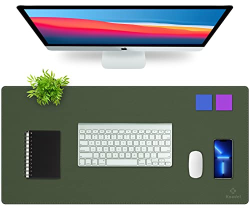 K KNODEL Desk Mat, Blotter, Dual-Sided Office Desk Pad, Waterproof Desk Mat for Desktop, Desk Blotters, PVC Leather Pad Protector (60x35cm, Dark Green)