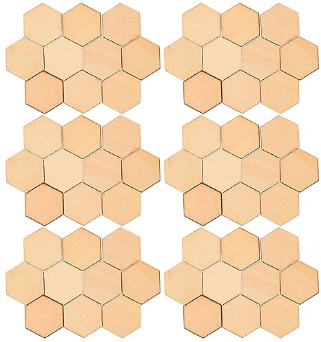 100Stück Buchenholz Sechseckige Holzstücke Ornamente für DIY Bastelarbeiten Dekorationen für Hochzeiten Geburtstagsfeiern und Weihnachten