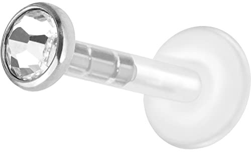 PIERCINGLINE Bioplast Labret Piercing mit Plug in System Kristallstecker aus Chirurgenstahl Piercing Nase Ohr Lippe Silberfarben 8 x 3 mm