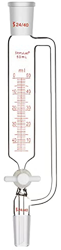 stonylab Embudo Graduado de Adición de Presión Graduado, Addition Funnel Dropping Funnel Embudo de Goteo de Vidrio de Borosilicato con Tapón PTFE para Laboratorio (24/40 Joint, 50 ml)