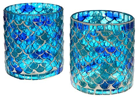 Wuona Objects Nona RAJA 2959-9x10cm - 2er Set - Mosaik Teelichtglas Teelichtgläser Kerzenglas Kerzengläser Mosaikglas orientalisch Vintage