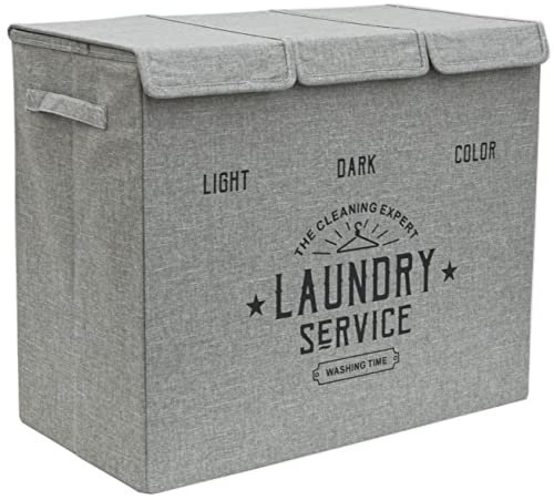 DuneDesign Cesto Biancheria Sporca 3 Scomparti - 84L Cesta Portabiancheria Salvaspazio con Coperchio - Mobile Bagno - Organizer con Contenitori per Colori Basso - Porta Biancheria Sporca per Bagno