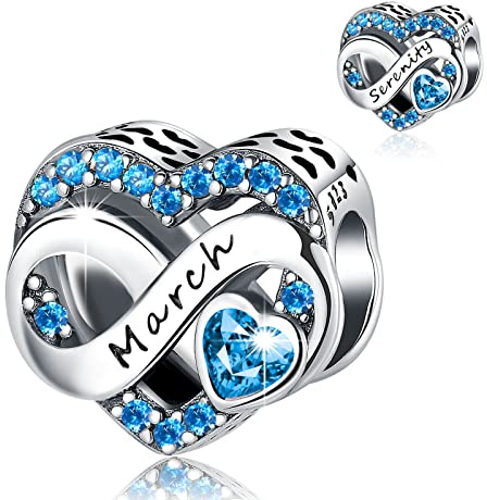 BIZK Damen Unendlichkeit Herz Geburtsstein Charm Anhänger für Armband 925 Sterling Silber Geburtsstein Charms Beads 12 Monate Geburtstag Geschenk für Freundin Frauen