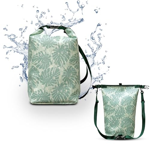 Ikuri Drybag Trockentasche Rucksack Rolltop Wasserdicht - Design Monstera | Aus Plane, Für SUP, Für Surf, Für Kayak, Für Outdoor