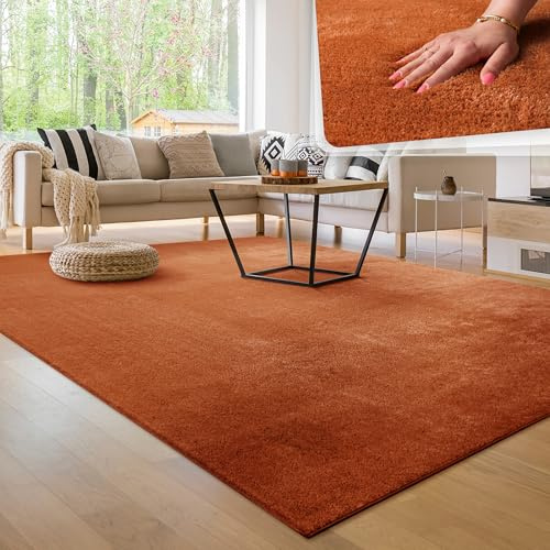 Paco Home Tapis Salon Moelleux Ultra Doux à Poils Courts - Antidérapant, Lavable, Confort Idéal pour Salon et Chambre, Dimension:140x200 cm, Couleur:Cuivre