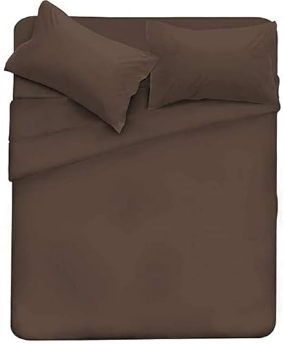 Corredocasa Set Completo Lenzuola Biancheria da Letto in Microfibra/Policotone Tinta Unita No Stiro Morbido al Tatto Disponibile in 3 Misure e Vari Colori (Matrimoniale, Marrone)