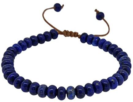 Bracciale da donna da uomo fatto a mano con pietre preziose da 6 mm regolabile | Bracciale con perline occhio di tigre, lapislazzuli blu, onice nero, turchese bianco (Lapislazzuli blu)