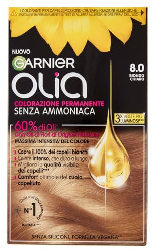 Garnier Olia Haarfarbe, permanente Färbung ohne Ammoniak, deckt 100% weißes Haar ab, mit natürlichen Blütenölen natürlichen Ursprungs, vegane Formel, Hellblond
