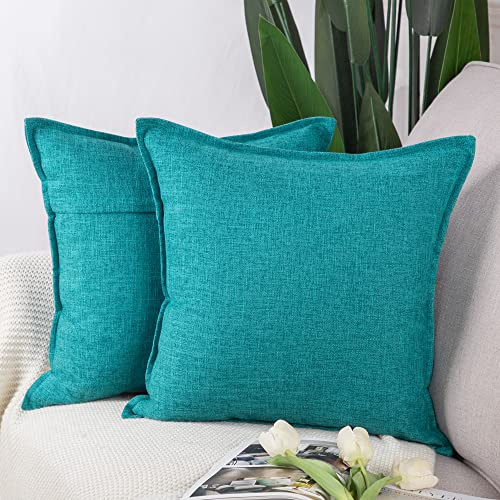 Madizz 2er Set Polyester- Leinen Kissenbezügen Weiche dekorative Kissenbezüge für Sofa Schlafzimmer Kissenhülle Blaugrün 40x40 cm Quadrat