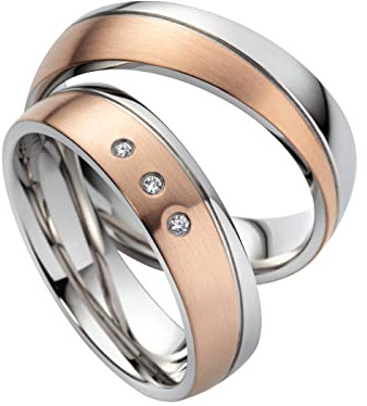 Paar Partnerringe & Eheringe aus Edelstahl – 6 mm Ringpaar mit Zirkonia & Gravur Freundschaftsringe Trauringe Verlobungsringe mit Etui | 8012
