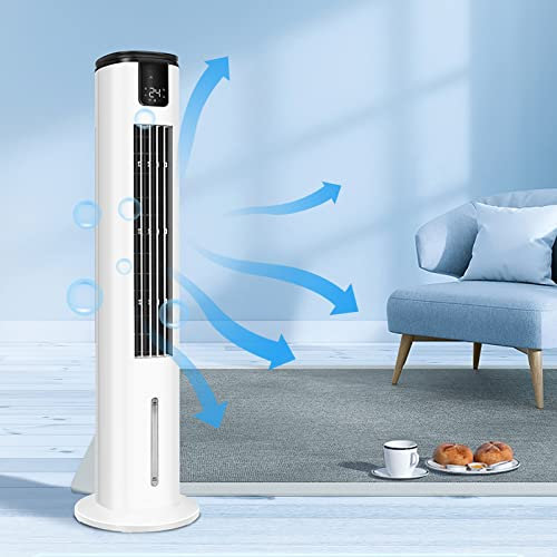 BeiLiHe Evaporative Air Cooler, 43'' Cooling Fan with 60° Oscillating, Humidifying, Removable Water Tank, Filter, Ice Packs, Remote Control, 3 Speeds, 12H Timer, Personal Swamp Cooler, White