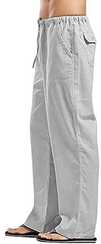 YAOHUOLE Men's Linen Pants Loose Casual Yoga Pants Straight Legs Trousers