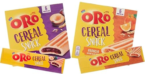 Oro Saiwa Mix Cereal Snack Barretta Biscotto ai Cereali con Farcitura alla Prugna e all'Arancia 162g [1 Confezione per gusto]