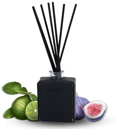 Kyto Duftstäbchen im Glas mit edler Lederhülle, Badezimmer Duft Diffuser - Raumduft Stäbchen, Geschenkset, Vanille & Mandel/Cedarwood & Vanille/Bergamot & Fig (Night in The Sky)