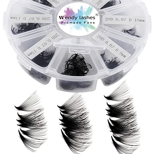 Pre Made Fan Eyelash Extensions 20D 0.07mm D Curl Mixed 9-16mm 500 Fans Premium Premade Fans Loose Volume Russian Lash Extensions Handmade Promade Loose Fans(500-20D-0.07-D-916)