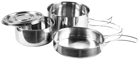 Mil-Tec Camping Koch‑Set Edelstahl • Edelstahl Outdoor Kochgeschirr • Kompakt & stapelbar • Ausklappbare Griffe • Deckel als Teller