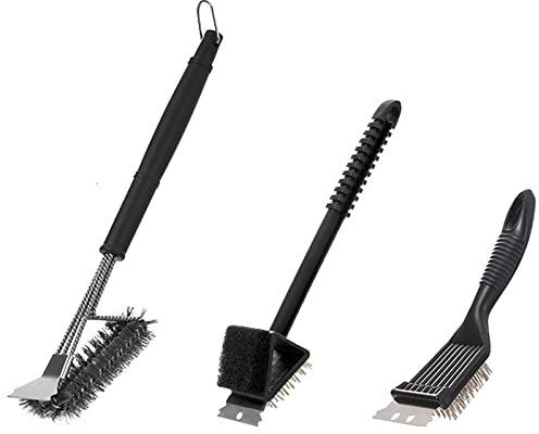Brosse et grattoir pour gril métallique, kit de brosses en acier inoxydable, brosse de nettoyage pour barbecue Weber pour gaz, charbon de bois, porcelaine, fonte et tous les accessoires de grilles de
