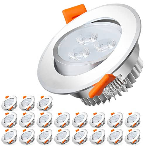 Cecaylie 20x LED Einbaustrahler 230V/3W, Einbau-Spots Schwenkbar, 6500K Kaltweiß Einbauleuchten LED Deckenspot, Deckenstrahler 245LM, Einbauspot Spot für den Wohnbereich & Bad