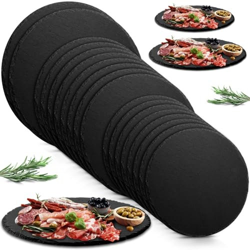 Didaey Juego de 18 tablas de pizarra, tabla de pizarra negra, tabla de queso, platos de piedra para servir sushi, bandeja de queso de pizarra, plato de pizarra individual para cortar pizarra,
