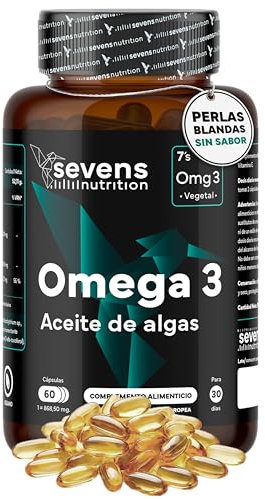Omega 3 Cápsulas Veganas Omegatex® – Máxima Concentración de DHA 1000 mg. Con Vitamina E para una mejor absorción - Omega 3 Complex para Colesterol, Cerebro, Visión y Corazón - Sin Gluten, Sin GMO