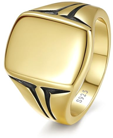 Yaresul Herren Sterling Silber Ring 925 Sterling Silber Quadratische Siegelring für Männer 14k Gold Hochzeit Band Klassisch Quadratische Siegel Verlobungsring Breite Band 10mm Größe 60(19.1)