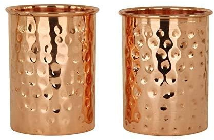 Taluka Lot de 2 gobelets en verre martelé en cuivre pur pour l'eau potable Ayurveda Bienfaits pour la santé