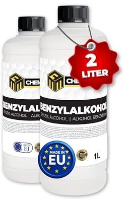 MRM CHEMICALS - Benzylalkohol 99,9% - 2 x 1L – Hochreines Lösungsmittel & Harz-Verdünner – Für Epoxidharz, Resin, Lacke, Farben, Klebereste – Industrie, Labor, Handwerk