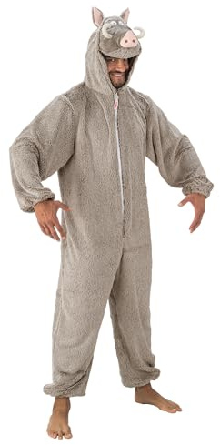Chaks - Wildschwein Kostüm Erwachsene, Gallier Jumpsuit | Offizielles Asterix Outfit, Onesie mit Kapuze und Hauern für Karneval und Comic Con