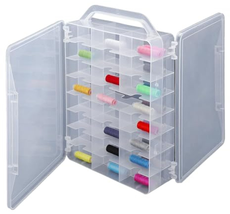 Povxlum Aufbewahrungsbox für Nähgarn-Aufbewahrungsbox mit Doppelseitigen 46 Fächern Nähorganizer für Stickgarn, Schmuck und Nagellack