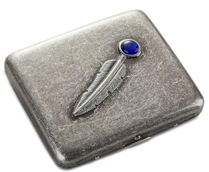 Goshentech Vintage Metallgehäuse, Metall plattiert antik Silber, 18-20 Kapazität, Oberfläche Nachahmung Smaragd Ornament, Geschenk-Box Verpackung (antik Silber,Feder,85mm King Size)