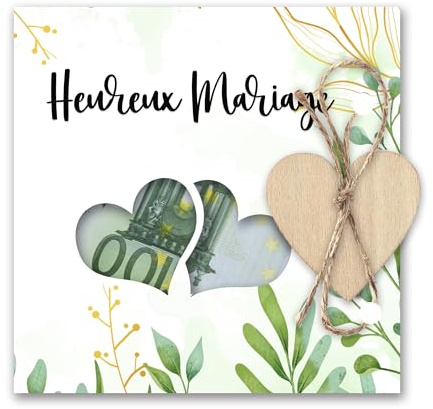 MKISHINE Carte de Vœux Heureux Mariage Cadeau argent, carte de voeux | Carte félicitation mariage | Enveloppe argent mariage, porte billets, porte-argent mariage Carte d'Amour jeunes mariés ﻿