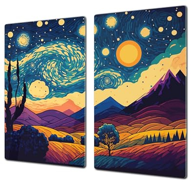 Cubre vitros de cristal templado - Tabla para cortar de cristal – Tabla para amasar y protector de vitro – UNA PIEZA (60 x 52 cm) o DOS PIEZAS (30 x 52 cm); D40 Serie de Ilustraciones Coloridas