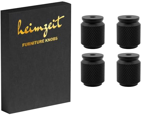 heimzeit Poignées de Placard Core pour Portes, Tiroirs et Commodes en Aluminium de Haute Qualité [4 Pièces, Rondes] Couleur: Noir, Design Élégant, Boutons de Meuble avec Poignée à un trou et vis