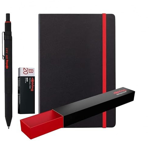 rOtring 600 3-in-1 Multicolour Pen and Mechanical Pencil + Notebook | Black & Red Ballpoint Pen Tips and 1 Mechanical Pencil Tip (0.5mm)