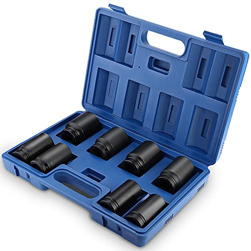 Juego de llaves de impacto de 8 piezas, 24 – 38 mm, 3/4 pulgadas, resistente, en caja de plástico para fácil transporte