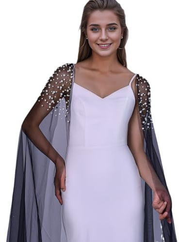 Damen-Schulterumhang, Schleier, Tüll, Kirche, Brautumhang, Schleier, Kapelle, Hochzeitsschleier, schwarzer Tüll, Hochzeit, Kathedrale, Schleier, Spitze, Perlenschal, Brautumhang für Braut, Schwarz,