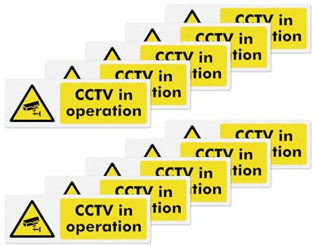 YIKIADA 10 Pack CCTV in Operation Sticker 300×100mm Vinyl | Vinyl, Removable, Waterproof, Self Adhesive, Decal for Home Office Outdoor Indoor