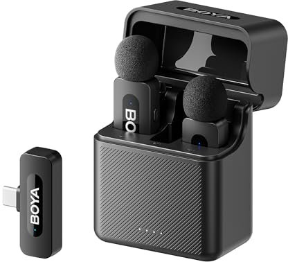 BOYA BY-V30 Mini Microphone sans Fil, portée 100m, USB C Wireless Lavalier Microphones pour Podcast Live Stream Tiktok Enregistrement vidéo vlog (2TX+RX)